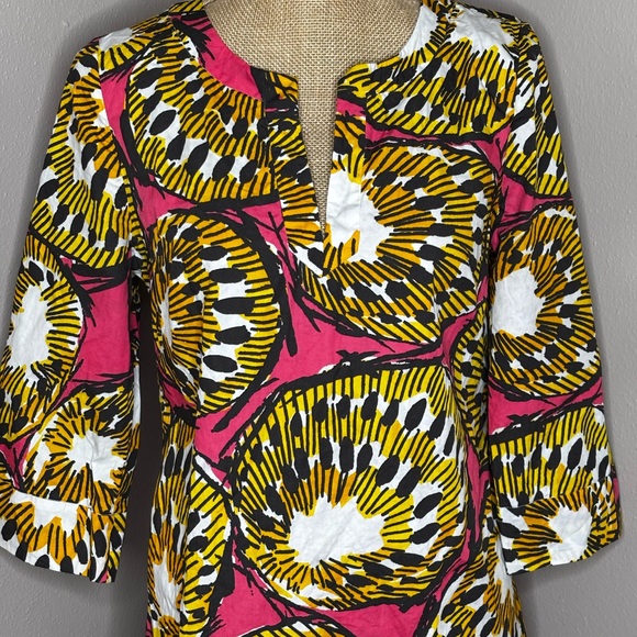 J.Crew Ratti Electric Kiwi Pink Tunic Summer Mini Dress Size 8 100% Cotton - Picture 2 of 8